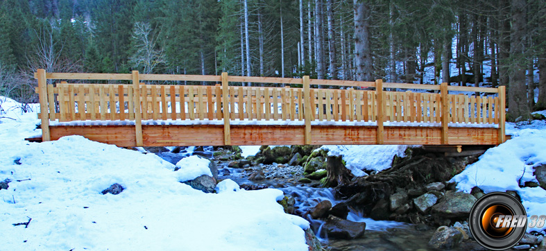 La belle passerelle conduisant à la cascade des Pissus.