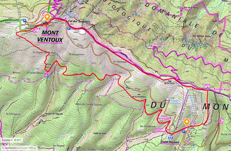 Mont ventoux chalet reynard carte