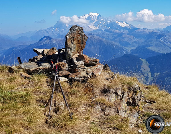 Le sommet et en fond le Mont-Blanc.